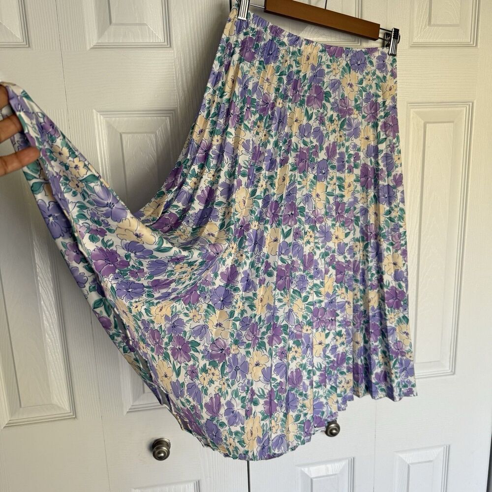 Baroness Waynes Midi Skirt Women Size 12 Purple Pleated Pull On Comfort USA - Picture 7 of 15